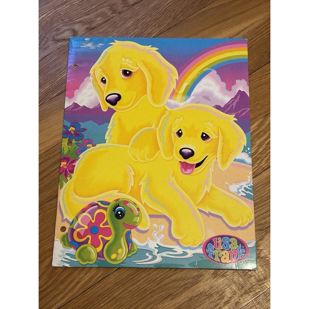 Lisa Frank Vintage Casey & Caymus Golden Retriever Turtle Dogs Folder 3 Ring